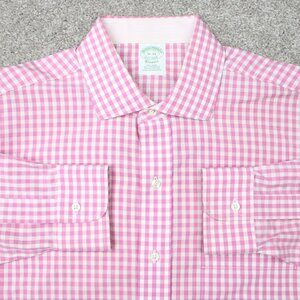 Brooks Brothers Classic Shirt Mens 16, 34 Pink/White Non-Iron Supima Cotton L/S